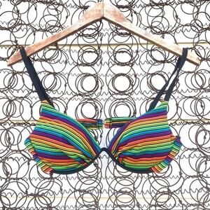 Vintage 90s Catalina neon rainbow stripe underwire bikini top